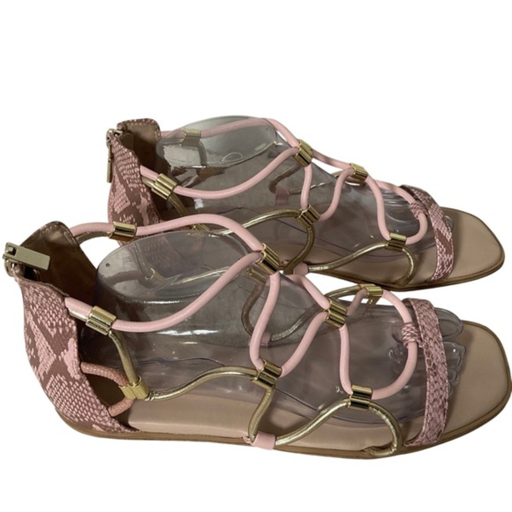 Aldo Pink Snake Gold Caged Gladiator Flat Sandals Womens 10 Square‎ Toe Back Zip